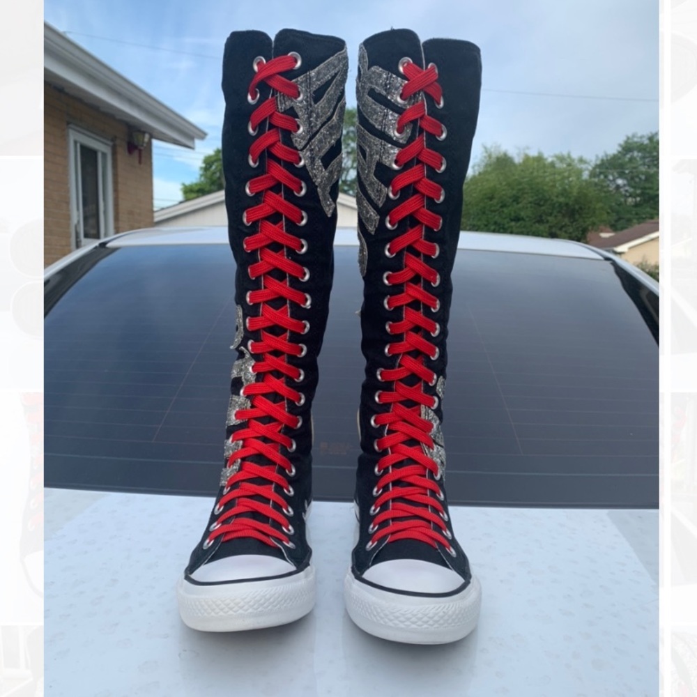 Converse Knee High Glitter All Star Chuck Taylor Shoes Lace Zip Women's Sz 8